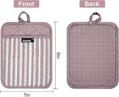Alselo Silicone Pot Holders Set of 3 Heat Resistant & Non Slip Potholders, Professional Oven Hot Pads with Pockets Mitts for Kitchen Cooking Baking Barbecue (3, Purple) - Image 2
