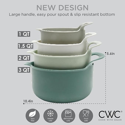COOK WITH COLOR Nesting Plastic Mixing Bowl Set with Pour Spouts and Handles, Sage, 4 Piece Non-Slip - Image 5
