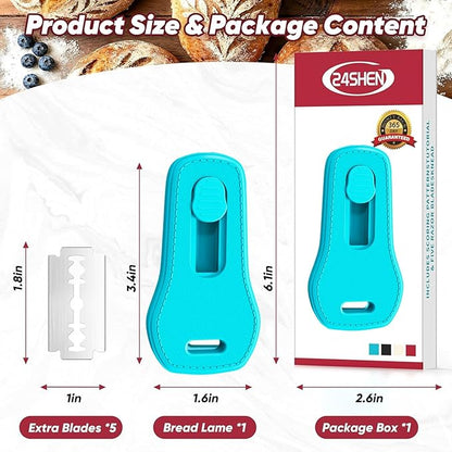 24SHEN Bread Lame, Sourdough Scoring Tool with Extractable & Magnetic, Sour Dough Tools Sourdough Cutter for Homemade Bread Making, Scoring Knife Include 5 Razor Blades-Blue - Image 2