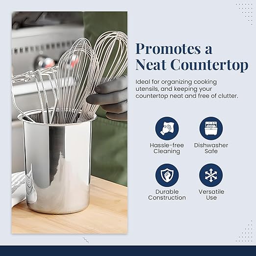 OCS Parts 6.75-Inch Kitchen Utensil Holder | Stainless Steel Dishwasher Safe Kitchen Countertop Organizer - Image 5