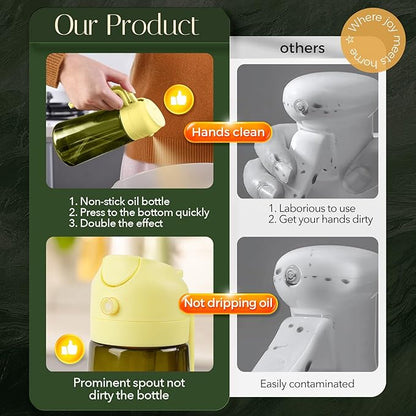 YARRAMATE 16oz/470ml Light-Blocking Dark Oil Sprayer for Cooking, 2 in 1 Olive Oil Dispenser Bottle for Kitchen, Premium Dark Green Glass Oil Bottle, Food-Grade Oil Mister for Air Fryer, BBQ (Pomelo) - Image 8