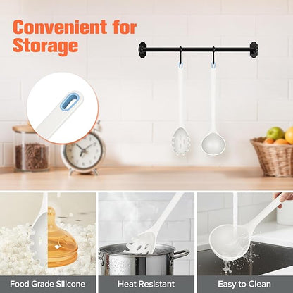 Silicone Spaghetti Spoon&Soup Ladle Cooking Utensils Set of 2,No Scratch for Nonstick Cookware,BPA Free, 450℉ Heat Resistant (White) - Image 4