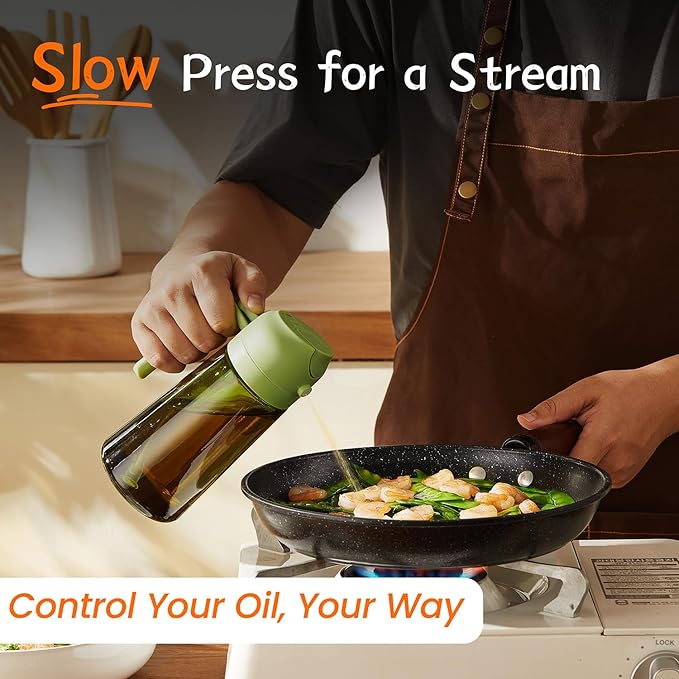 TrendPlain - Original 16oz/470ml Olive Oil Dispenser Bottle for Kitchen Gadgets and Air Fryer Accessories - Olive Oil Sprayer for Cooking w/Stickers - Black&Green - Image 4