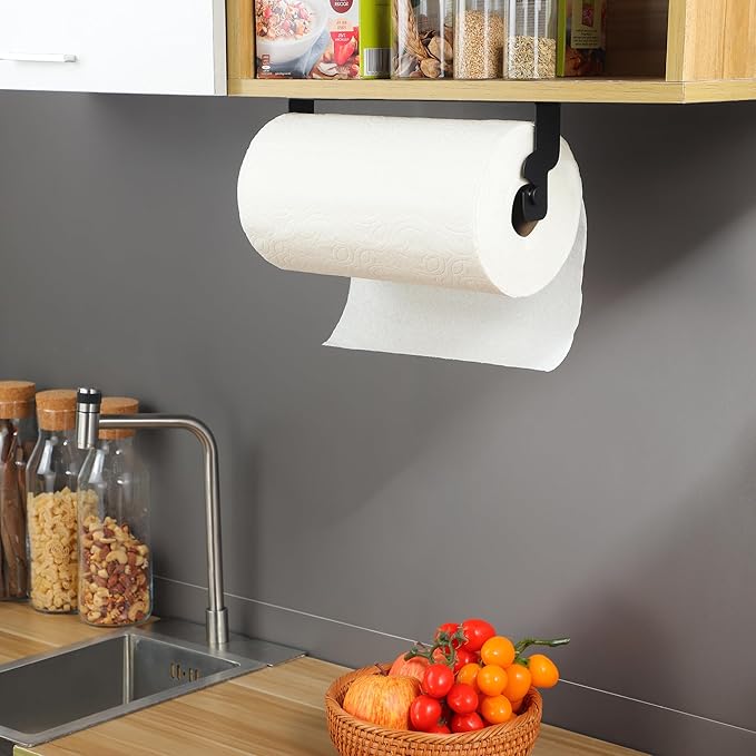 ZUNTO Black Paper Towel Holder Cabinet Door or Under Cabinet - Self Adhesive Big Roll Rack, Wall Mount Paper Towel Bar for Kitchen, Stainless Steel, - Image 2