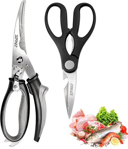 2-Piece Kitchen Scissors Set, Heavy Duty Detachable Food Grade Poultry Shears for Chicken Bones/Fish Scale & Lightweight Multipurpose Shears with Bottle Opener/Walnut Cracker/Vegetables/Meat