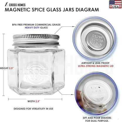 20 Pack Magnetic Spice Jars Large 4 oz Refrigerator Hexagon Glass Spice Jars Magnetic Lids Shaker Spice Labels Magnet Glass Spice Containers for RV Travel Trailer Kitchen Fridge Cabinet Wall mount