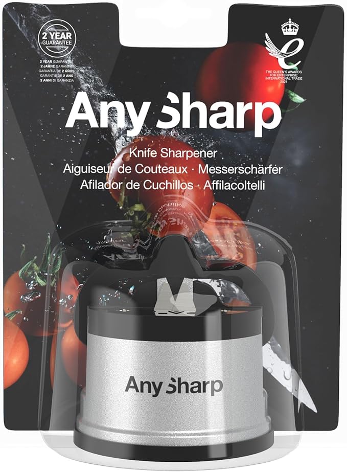 AnySharp – GLOBAL – Hands Free Knife Sharpener - Easy to Use Sharpening Tool with PowerGrip Suction Base and 20-Degree Pre-set Angle - For All Knives: Chef’s, Serrated, and Hardened Steel - Silver - Image 12