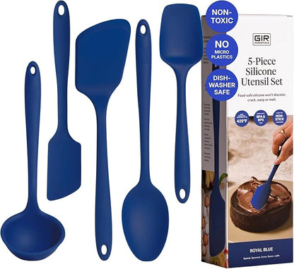 GIR 5-Piece Silicone Kitchen Utensils Set, Non-Toxic Cooking Utensils for Cooking and Baking, Heat Resistant, Food Grade, Dishwasher Safe Rubber Spatula, Ladle, Spoon - Royal Blue by GIRGetItRight