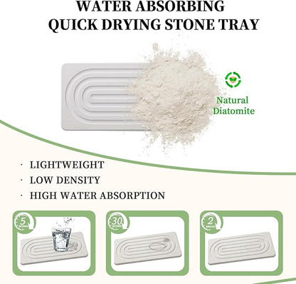 2 PCS Water Absorbing Diatomite Coasters, Stone Drying Mat for Kitchen Counter, Quick Dry Stone Mat Trays for Bathroom Kitchen Counter, Soap Dish Tray Used for Hand Soaps (White, 8.3" x 4") - Image 4