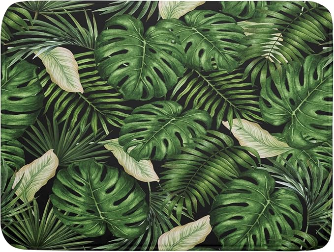 Giwawa Tropical Palm Leaf Dish Drying Mat for Kitchen Countertop, 18"x24" Summer Green Monstera Dish Drainer Mats, Hawaiian Banana Leaves Fast Dry Microfiber Large Dish Drying Pad Decoration