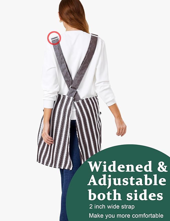Cozy Adjustable Cross Back Aprons for Women with Pockets Cotton Linen Cooking Kitchen Baking