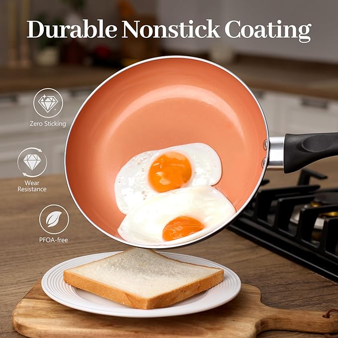 BECIGAR 8pcs Gold Ceramic Pots and Pans Set, Cooking Pan Set,Cooking Pot Set Ceramic Pan Set, Nonstick Cookware Set, Induction Safe Kitchen Cooking Set with Frying Pans, Saucepans, shovel and Ladle - Image 4