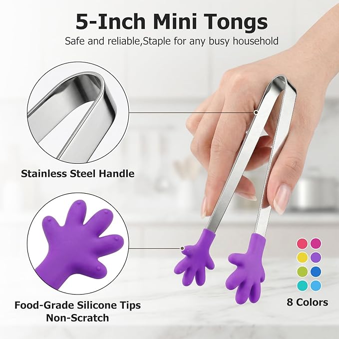 Shindel Mini Serving Tongs, 5" Small Stainless Steel Tongs, Cute Kitchen Gadgets for Christmas Candy, Snacks, Chips, Cookies, Fruit, Salad, Food, Sugar Cubes, Party, Appetizers, Great for Fine Motor - Image 2