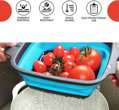 2 PCS Collapsible Colander, Collapsible Strainers for Kitchen, 11.5 inch Silicone Strainer and 9.5 inch Silicone Colander for Draining Vegetable fruit, Kitchen Food Strainer, Blue (Blue) - Image 6