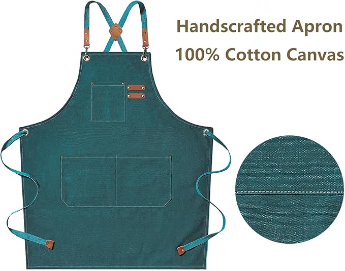 AFUN Chef Aprons for Men Women with Oversized Pockets, 16-Ounce Cotton Canvas Cross Back Heavy Duty Work Apron (Dark Green) - Image 5
