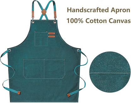 AFUN Chef Aprons for Men Women with Oversized Pockets, 16-Ounce Cotton Canvas Cross Back Heavy Duty Work Apron (Dark Green) - Image 5