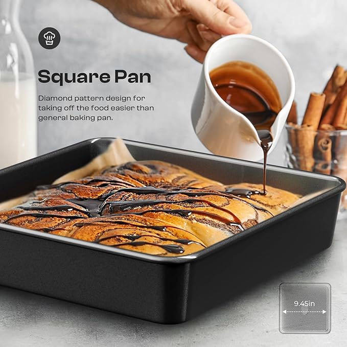 Nonstick Baking Pans Set, 8-Piece Stackable Bakeware Sets, Non-Toxic Oven Pan Set, Includes Baking Sheet, Cake Pan, Muffin Pan, Loaf Pan, Square Pan, Cookie Sheet & Roasting Pan, Black - Image 7