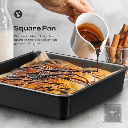 Nonstick Baking Pans Set, 8-Piece Stackable Bakeware Sets, Non-Toxic Oven Pan Set, Includes Baking Sheet, Cake Pan, Muffin Pan, Loaf Pan, Square Pan, Cookie Sheet & Roasting Pan, Black - Image 7