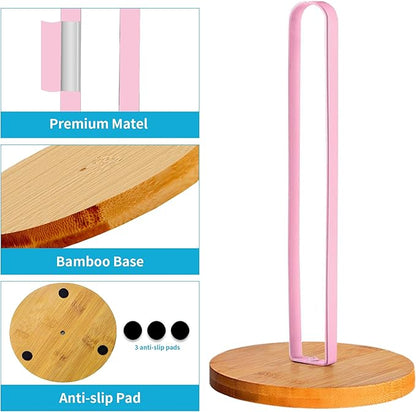 TONLEA Wooden Paper Towel Holder Countertop, Kitchen-Towel-Holder FreeStanding with Non-Slip Base for Bathroom (Light Pink) - Image 5