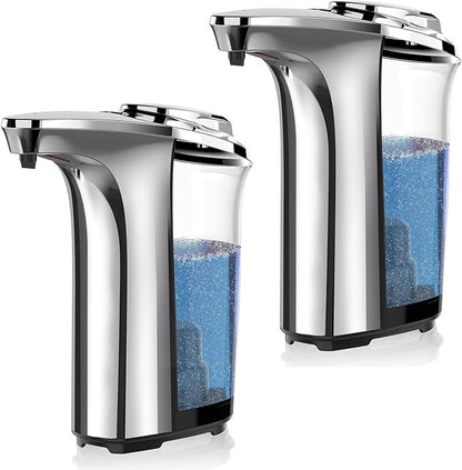 PZOTRUF Automatic Soap Dispenser, Touchless Dish Soap Dispenser 17oz/500ml with Upgraded Infrared Sensor, 5 Adjustable Soap Dispensing Levels, Liquid Hand Dispenser for Bathroom (Silver Set) by PZOTRUF-EnjoyCleanerLife