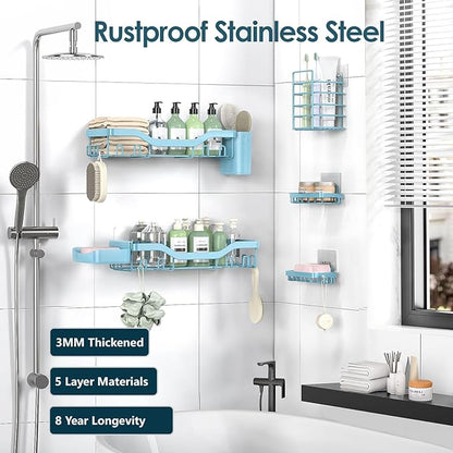 NESOMI Shower Caddy Adhesive Shower Organizer 7-Pack, Rustproof Stainless Steel Bathroom Shelves, Large Capacity No-Drill Rack Storage Accessories with Soap Dish Toothbrush Holder Hooks - Image 5