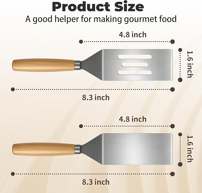 2Pcs Stainless Steel Spatula Set,Mini Serving Spatula for Kitchen Use,Metal Spatula for Cooking with Heat Resistant Handle,Metal Spatulas for kitchen use for Pancakes、Lasagna、Brownies、Cake and Cookie - Image 2