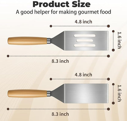 2Pcs Stainless Steel Spatula Set,Mini Serving Spatula for Kitchen Use,Metal Spatula for Cooking with Heat Resistant Handle,Metal Spatulas for kitchen use for Pancakes、Lasagna、Brownies、Cake and Cookie - Image 2