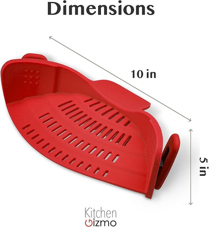 Kitchen Gizmo Snap N Strain Silicone Pot Strainer - Adjustable Clip-On Pasta Strainer for Pots, Pans, and Bowls - Large Red Kitchen Colander - Image 3