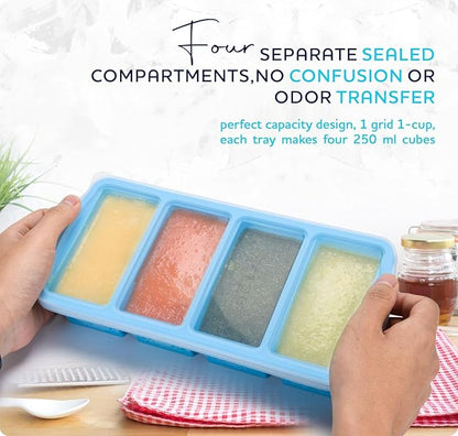 ZIP STANDING Silicone Freezer Trays with Lid,1-cup Soup Freezer Container large Ice Cube Molds with Reinforced Steel Ring Top for freezing Soup Sauce Broth Leftovers oven Dishwasher -Safe(2-Pack)