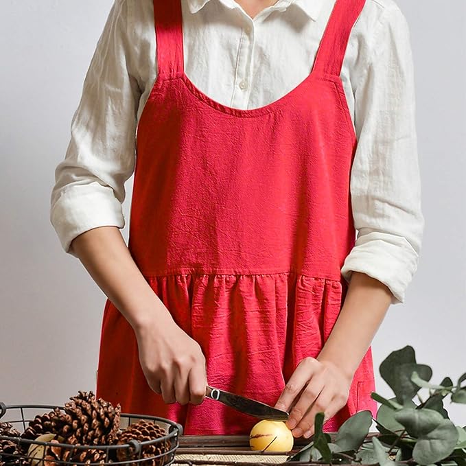 Uaussi Cotton Linen Apron Cross Back Work Apron for Women with Pockets Pinafore Dress X Cross Halter Apron for Chef Gardening - Image 4