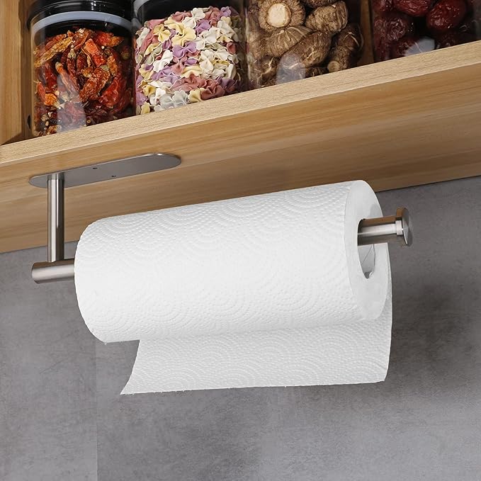 Paper Towel Rolls - for Kitchen, Self-Adhesive Under Cabinet,Both Available in Adhesive and Screws,Stainless Steel Paper Towel Holder Bulk(Grey) - Image 3