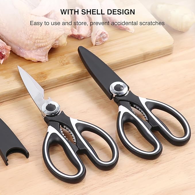 NileHome Kitchen Scissors, Stainless Steel Scissors All Purpose Heavy Duty, Kitchen Scissors for Food Dishwasher Safe, Kitchen Shears for Kitchen Meat Chicken Fish Poultry Herb Bread (Black White) - Image 6