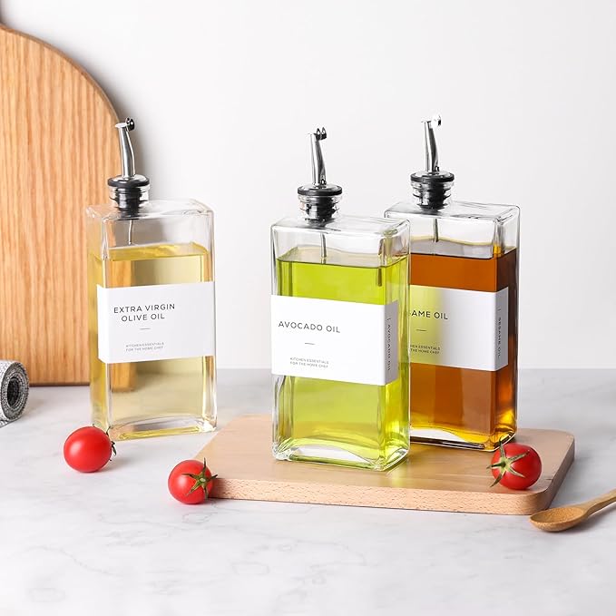 Olive Oil Dispenser Bottle for Kitchen, 3 Pack Glass Oil and Vinegar Dispenser Set, Elegant Book Design, Durable, Leak-Proof, Easy-Pour Spouts, Perfect for Kitchen, Dining Table (17oz) - Image 7