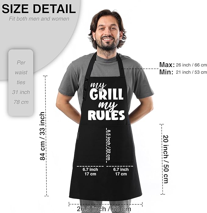TOSHE Funny Apron Waterdrop Resistant Cotton Apron with adjustable Aprons for Women with Pockets 12 Color option Cooking (Black - My Grill My Rules) - Image 6