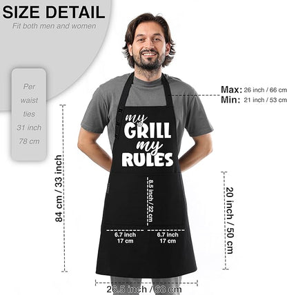 TOSHE Funny Apron Waterdrop Resistant Cotton Apron with adjustable Aprons for Women with Pockets 12 Color option Cooking (Black - My Grill My Rules) - Image 6