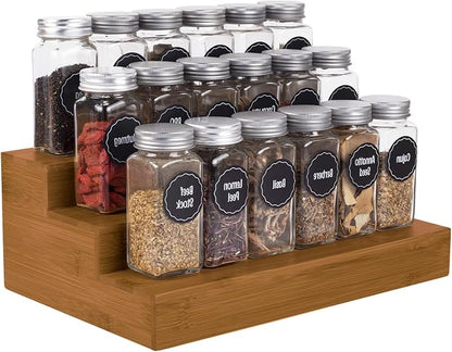 Bamboo Spice Rack Organizer for Cabinet 2 Pack - 3 Tier Countertop Step Shelf, Seasoning Storage Stand for Kitchen Pantry, Spice Holder for Jars Bottles Cans (Brown) - Image 7