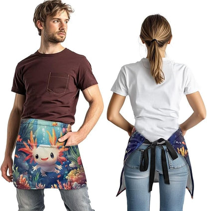 Server Apron with 3 Pockets, Waterproof Oil Waitress Waiter Half Apron for Restaurant Hotel Kitchen Cafe