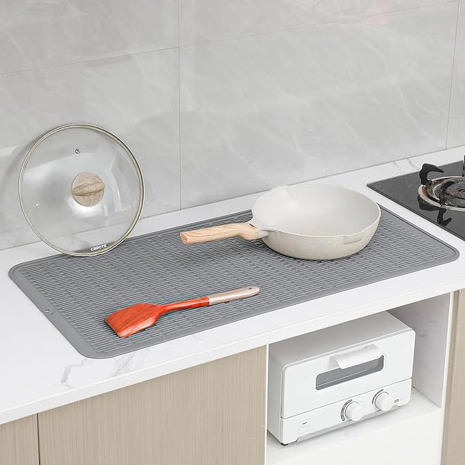 MicoYang Silicone Dish Drying Mat for Multiple Usage,Easy clean,Eco-friendly,Heat-resistant Silicone Mat for Kitchen Counter or Sink,Refrigerator or Drawer Liner Grey 5XL 36inches x 18inches - Image 8