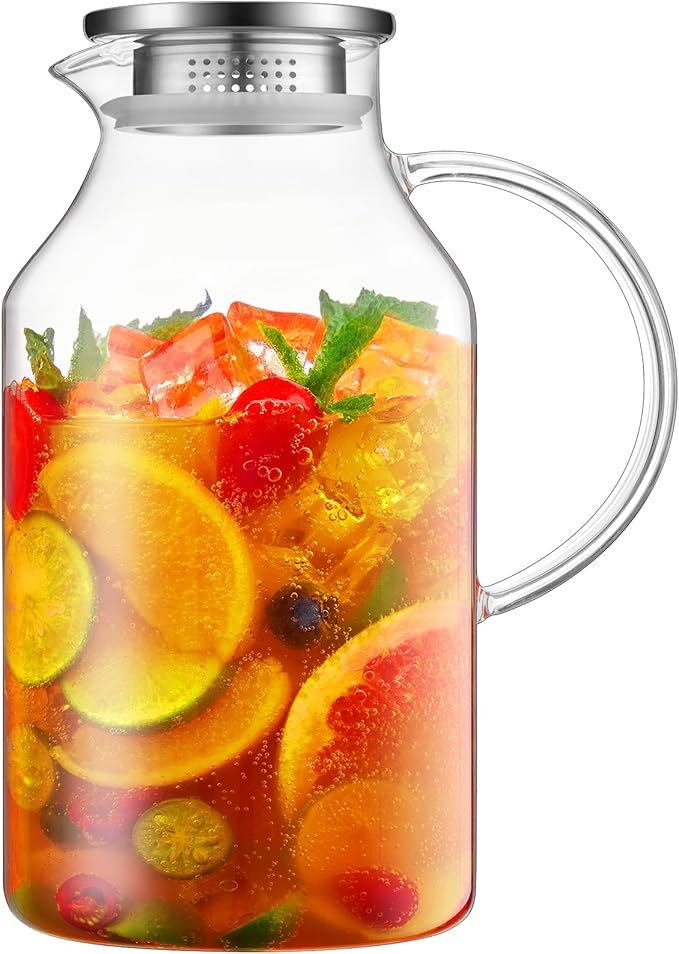 Bivvclaz 3 Liter 101 oz Glass Pitcher with Lid and Handle, Water Pitcher for Fridge, Glass Carafe for Hot/Cold Water, Large Iced Tea Jug for Coffee, Juice and Homemade Beverage by Bivvclaz