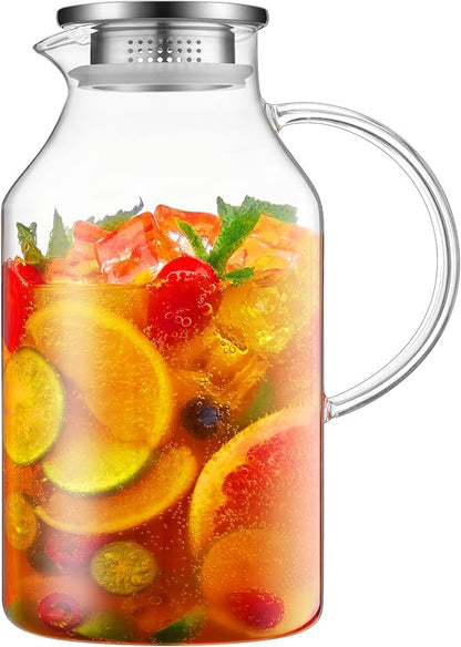 Bivvclaz 3 Liter 101 oz Glass Pitcher with Lid and Handle, Water Pitcher for Fridge, Glass Carafe for Hot/Cold Water, Large Iced Tea Jug for Coffee, Juice and Homemade Beverage by Bivvclaz