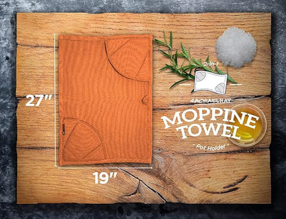 Rachael Ray Kitchen Towel, Oven Glove Moppine - 2-in-1 Ultra Absorbent Kitchen Towels with Heat Resistant Padded Pockets Like Pot Holders and Oven Mitts to Handle Hot Cookware - Burnt Orange, 2 Pack