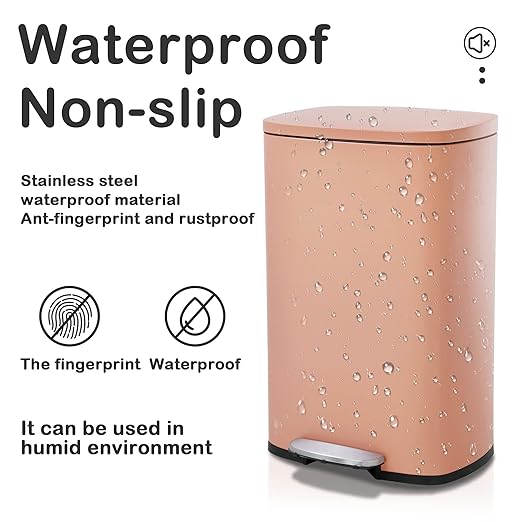 50 Liter / 13 Gallon Kitchen Trash Can with Lid, Stainless Steel Trash Can with Foot Pedal and Plastic Inner Bucket, Fingerprint-Resistant Soft Close Lid Garbage Can, Odor Proof and Hygienic, Pink - Image 5