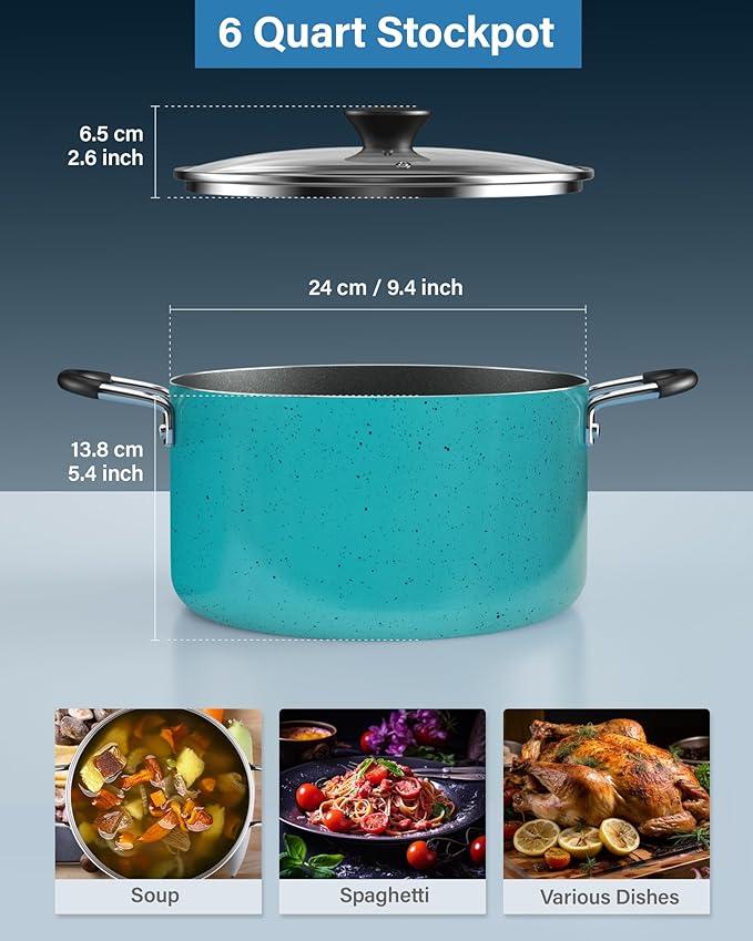 Cook N Home Nonstick Stockpot with Lid 6-Quarts, Professional Cooking Soup Pot, Casserole Cookware, Turquoise - Image 2