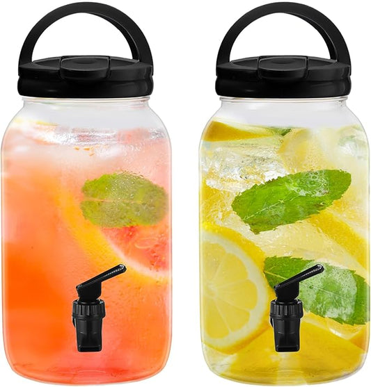 Havawish 2 Pcs 1 Gallon Plastic Beverage Dispenser with Spigot Clear Summer Kitchen Fridge Drink Dispenser for Parties Lemonade Juice Tea Beer Cold Water(Black,Cylinder)