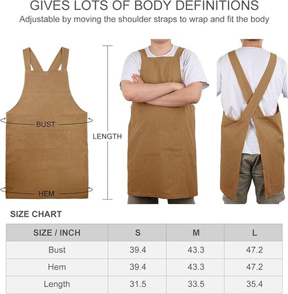 ELEZAY Aprons for Women with Pockets Plus Size Comfort Cross Back No Tie Cotton Linen Apron Pinafore
