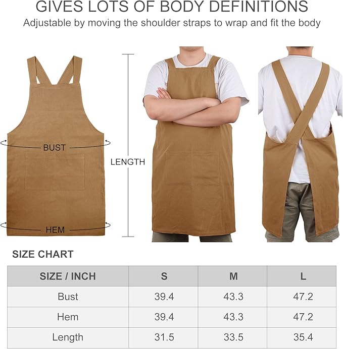 ELEZAY Aprons for Women with Pockets Plus Size Comfort Cross Back No Tie Cotton Linen Apron Pinafore