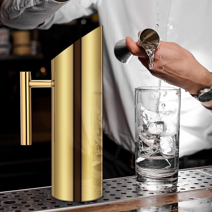 Funnymoom 3 Pack 53oz/1.5l Stainless Steel Water Pitcher Modern Metal Pitcher with Ice Guard Gold Carafe Drink with Handle or Iced Hot Drink Tea Juice Coffee Beer - Image 6