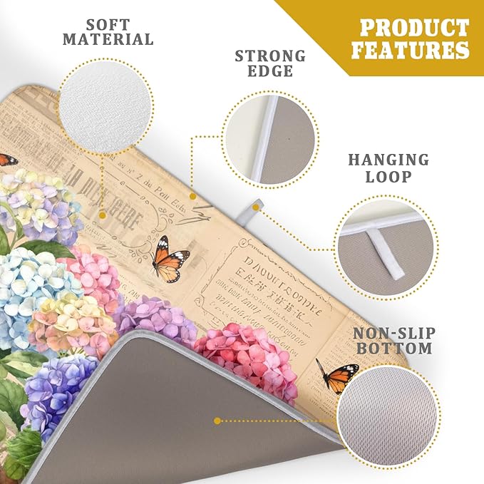 Vintage Flowers Dish Drying Mat Large 24 X18 Hydrangea Microfiber Drying Matt Kitchen Counter - Image 4