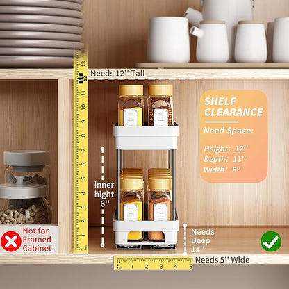 Pull Out Spice Rack Organizer for Cabinet, 3 Packs Slide Out Spice Racks Organizer, Spice Cabinet Organizers, Cabinet Size Need:12'' Highx11'' Deepx5'' Wide,Each Tier Hold 10 Spice Jar - 2 Tier, White - Image 2