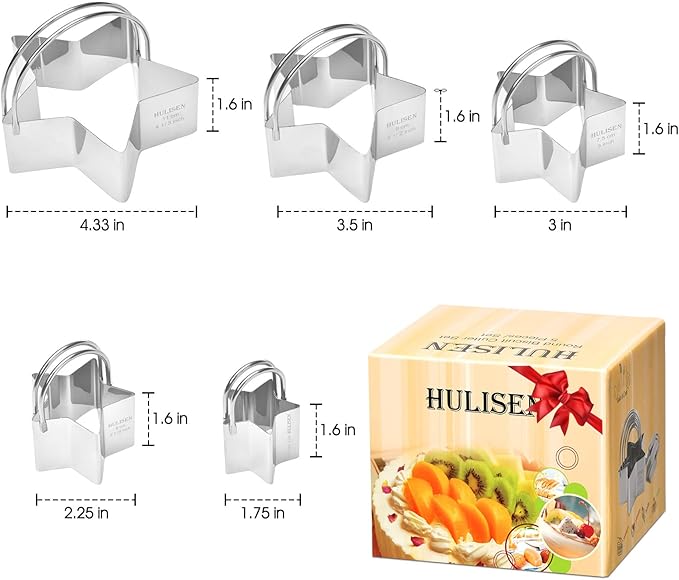 HULISEN Star Cookie Cutter Set (5 Pieces/Set), Stainless Steel Biscuit Cutter with Handle, Professional Baking Tools Set, Gift Packaging (Star Shaped) - Image 4